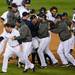 Detroit Tigers' pitcher Phil Coke celebrates the last out of the ninth inning with his teammates after they beat the Yankees 8-1 during Game 4 of the ALCS and clinching a spot in the World Series at Comerica Park in Detroit on Thursday night.